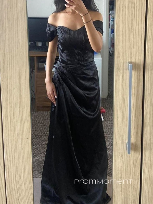 Off Shoulder Black Long Evening Prom Dresses, Strapless Sleevelss Prom Dress, PM0394