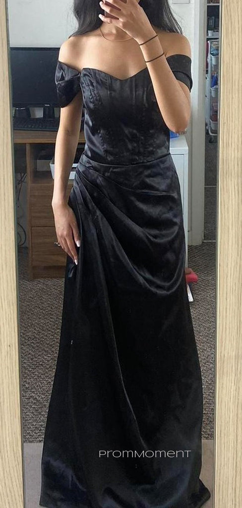 Off Shoulder Black Long Evening Prom Dresses, Strapless Sleevelss Prom Dress, PM0394