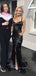 Elegant Black Satin Mermaid Long Evening Prom Dresses, Backless V-neck Straps Floor-length Prom Dress, PM0396