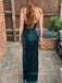Spaghetti Straps Deep V-neck Long Evening Prom Dresses, Dark Green Sequins Backless Prom Dress, PM0398