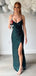 Spaghetti Straps Deep V-neck Long Evening Prom Dresses, Dark Green Sequins Backless Prom Dress, PM0398