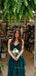 Dark Green Tulle V-neck Long Evening Prom Dresses, Unique Backless Straps Prom Dress, PM0400