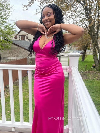 Deep V-neck Straps Mermaid Long Evening Prom Dresses, Sheath Backless Prom Dress, PM0401