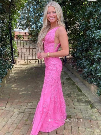 Beautiful Deep V-neck Mermaid Long Evening Prom Dresses, Tulle Appliques Prom Dress, PM0403