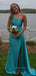 One Shoulder Side Slit Mermaid Long Evening Prom Dresses, Satin Backless Prom Dress, PM0406