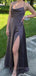 Simple Spaghetti Straps High Slit Long Evening Prom Dresses, Sexy Backless Prom Dress, PM0411