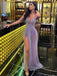 Deep V-neck Sparkly High Slit Straps Backless Long Evening Prom Dresses, PM0412