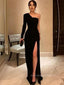 Long Sleeve High Slit Mermaid Black Elegant Long Evening Prom Dresses, PM0416