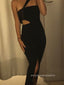 Black Mermaid Side Slit Long Evening Prom Dresses, Uniques One Shoulder Prom Dress, PM0425