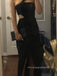 Black Mermaid Side Slit Long Evening Prom Dresses, Uniques One Shoulder Prom Dress, PM0425