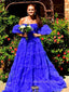 Off Shoulder A-line Long Evening Prom Dresses, Beautiful Strapless Blue Prom Dress, PM0427