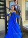 Off Shoulder A-line Long Evening Prom Dresses, Beautiful Strapless Blue Prom Dress, PM0427