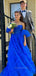 Off Shoulder A-line Long Evening Prom Dresses, Beautiful Strapless Blue Prom Dress, PM0427