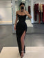 Sparkly Black Mermaid Long Evening Prom Dresses, Sexy High Slit Prom Dress, PM0428