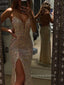 Sexy Sparkly Deep V-neck Sequins Mermaid Backless High Slit Long Evening Prom Dresses, PM0429