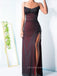 Spaghetti Straps High Slit Long Evening Prom Dresses, Black Chiffon Red Prom Dress, PM0431