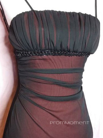 Black Chiffon Red High Slit Long Evening Prom Dresses, Spaghrtti Straps Sleeveless Prom Dress, PM0432