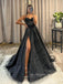 Popular A-line Sexy High Slit Long Evening Prom Dresses, Spaghetti Straps Sleeveless Prom Dress, PM0433