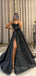 Popular A-line Sexy High Slit Long Evening Prom Dresses, Spaghetti Straps Sleeveless Prom Dress, PM0433