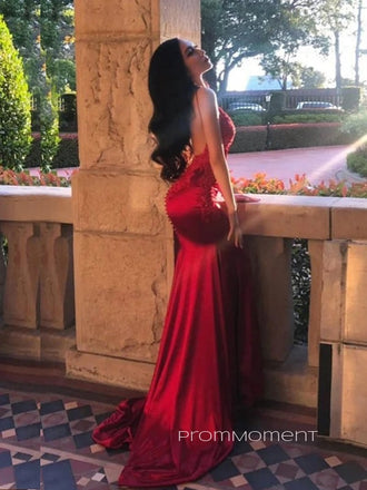 Sexy Backless Deep V-neck Mermaid Long Evening Prom Dresses, Spaghetti Straps Floor-length Prom Dress, PM0434