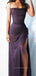 Purple Chiffon Spaghetti Straps Long Evening Prom Dresses, Side Slit Popular Prom Dress, PM0441