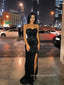 Sexy Black Sequins Mermaid Long Evening Prom Dresses, Sweetheart Strapless Side Slit Prom Dress, PM0443