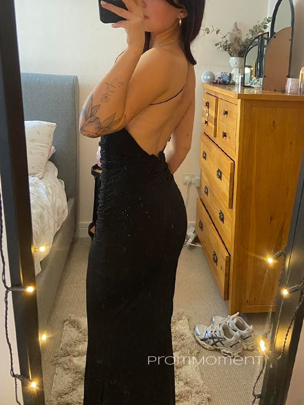 Lovely One Shoulder Backless Long Evening Prom Dresses, Black Mermaid Sparkly Prom Dress, PM0446