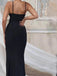 Simple Spaghetti Straps Mermaid Long Evening Prom Dresses, Side Slit Black V-neck Prom Dress, PM0447