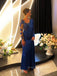 Royal Blue Long Sleeves Mermaid Long Evening Prom Dresses, Elegant Appliques Satin Prom Dress, PM0452