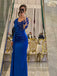 Royal Blue Long Sleeves Mermaid Long Evening Prom Dresses, Elegant Appliques Satin Prom Dress, PM0452