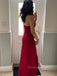 Red Halter Mermaid Side Slit Long Evening Prom Dresses, Sleeveless Prom Dress, PM0453