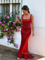Elegant Straps Mermaid Long Evening Prom Dresses, Satin Bakless Sheath Prom Dress, PM0455