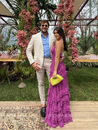 Unique Deep V-neck A-line  Long Evening Prom Dresses, Spaghetti Straps Sleeveless Prom Dress, PM0457