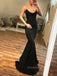 Popular Simple Spaghetti Straps Black V-neck Mermaid Long Evening Prom Dresses, PM0458