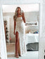Beautiful Lace Mermaid Long Evening Prom Dresses, Side Slit Ivory Sleeveless Wedding Dress, PM0459