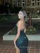 Sexy Backless High Slit Mermaid Long Evening Prom Dresses, Deep V-neck Sequins Spaghetti Straps Prom Dress, PM0465