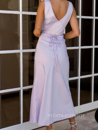 Deep V-neck Straps Long Evening Prom Dresses, Backless Purple Prom Dress, PM0469