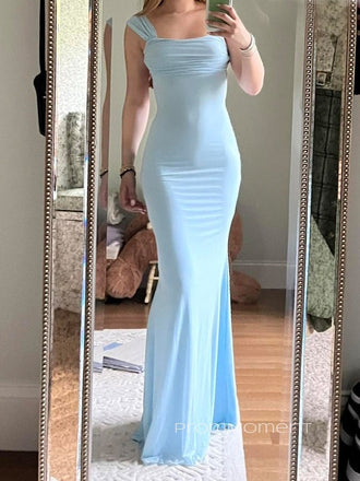 Straps Mermaid Backless Long Evening Prom Dresses, Baby Blue Sheath Beautiful Prom Dress, PM0472