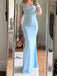 Straps Mermaid Backless Long Evening Prom Dresses, Baby Blue Sheath Beautiful Prom Dress, PM0472
