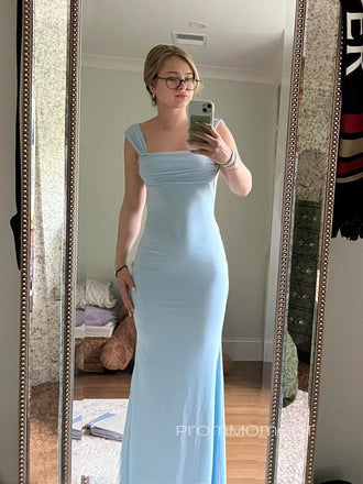 Straps Mermaid Backless Long Evening Prom Dresses, Baby Blue Sheath Beautiful Prom Dress, PM0472