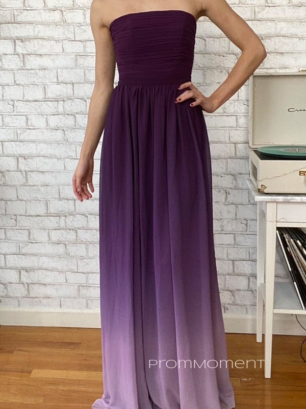 Spaghetti Straps A-line Long Evening Prom Dresses, Purple Chiffon Prom Dress, PM0473