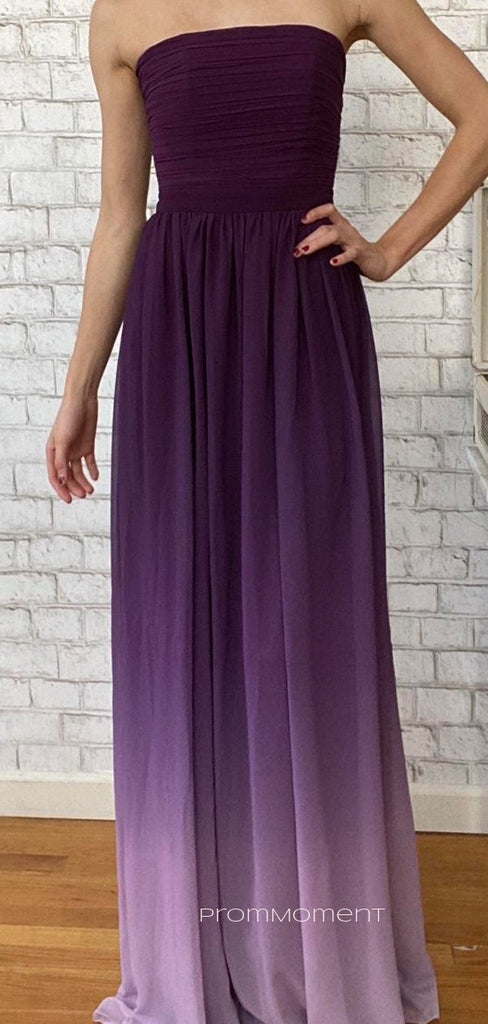 Spaghetti Straps A-line Long Evening Prom Dresses, Purple Chiffon Prom Dress, PM0473