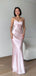 Beautiful Pink Satin Spaghetti Straps Long Evening Prom Dresses, V-neck Backless Mermaid Prom Dress, PM0475