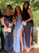Blue Sequins Side Slit Mermaid Long Evening Prom Dresses, V-neck Sparkly Prom Dress, PM0480