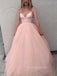 Lovely Pink A-line Deep V-neck Long Evening Prom Dresses, Sleeveless Spaghetti Straps Prom Dress, PM0481