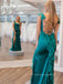 Straps Mermaid Side Slit Long Evening Prom Dresses, Backless Prom Dress, PM0484