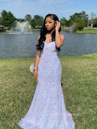 Sparkly White Sequins A-line Long Evening Prom Dresses, V-neck Sleeveless Prom Dress, PM0486