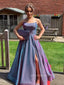 Formal A-line Side Slit Long Evening Prom Dresses, Strapless Sleeveless Sparkly Prom Dress, PM0488