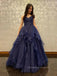 Strapless Straps A-line Long Evening Prom Dresses, V-neck Sleeveless Prom Dress, PM0490