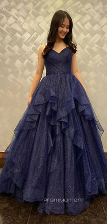 Strapless Straps A-line Long Evening Prom Dresses, V-neck Sleeveless Prom Dress, PM0490